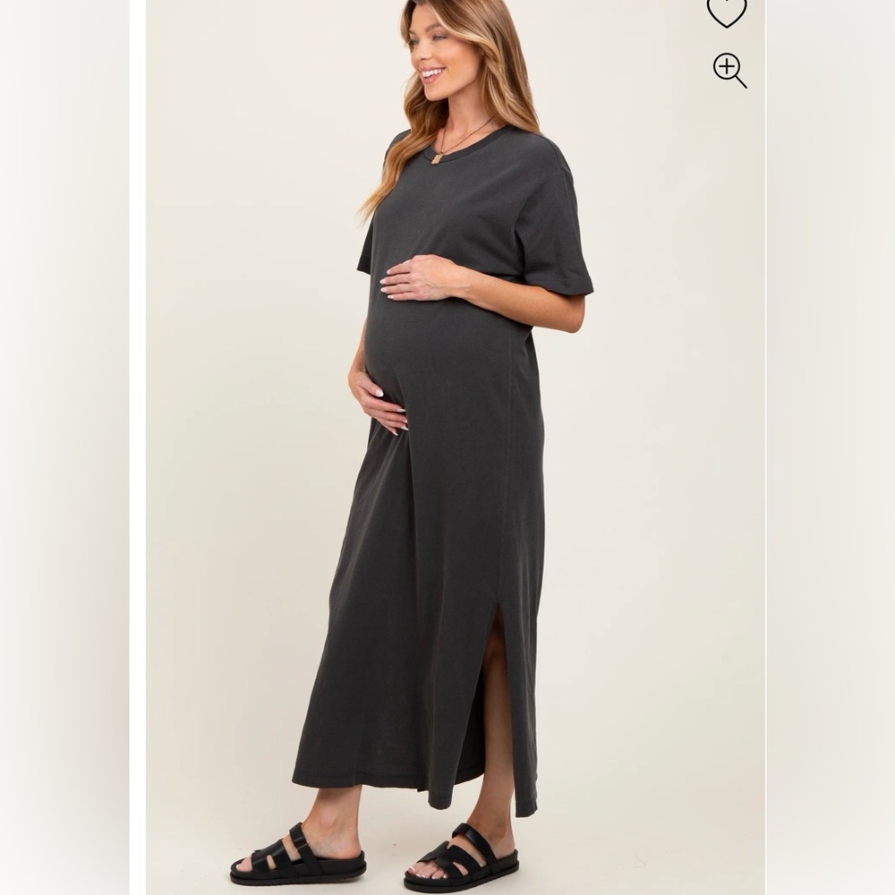 Short Sleeve Charcoal Knit T-Shirt Maternity Maxi Dress